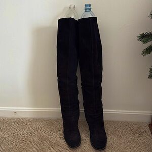 Y2K black suede over knee black wooden heeled boots